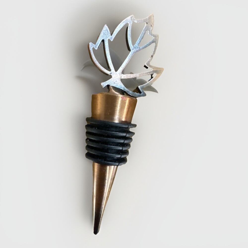 Maple Leaf Metal Wine Bottle Stopper Barware Bronze Color